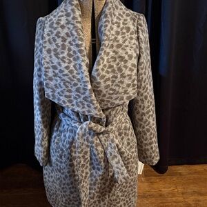 Cole Haan Gray Leopard Print Trench Coat